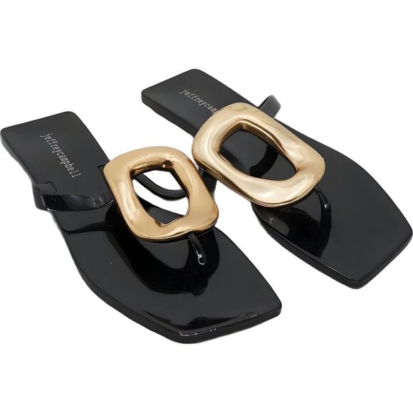 Jeffrey Campbell Sugary Jelly Bow Thong Sandals Black Gold Accent 7M US EU 38 - Picture 4 of 6